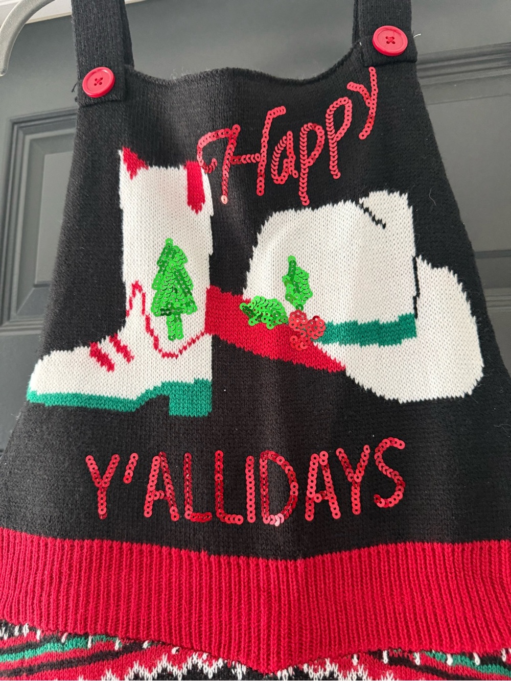 NWT Western Theme “Happy Y’allidays” Sweater Knit Overalls